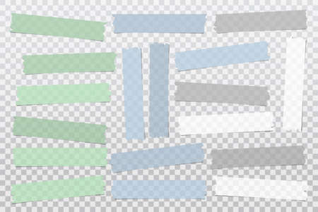 White and colorful different size adhesive, sticky, masking, duct tape, paper pieces are on white squared backgroundのイラスト素材