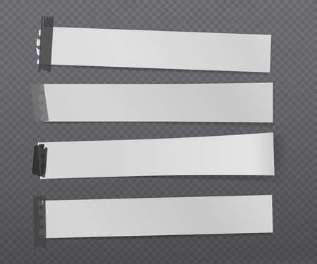 Pieces of horizontal white torn, ripped note, notebook paper pieces are on dark squared background for text. Vector illustrationのイラスト素材