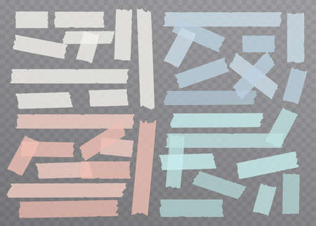 Colorful different size adhesive, sticky, masking, duct tape, paper pieces are on dark squared backgroundのイラスト素材