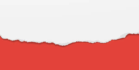 Piece of torn white paper with soft shadow stuck on red background. Vector illustrationのイラスト素材