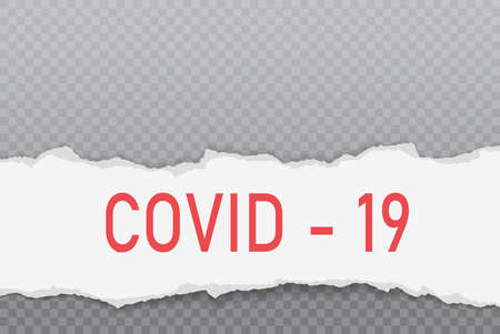 Coronavirus, covid - 19 written on white torn paper with soft shadow is on squared background. Vector illustrationのイラスト素材