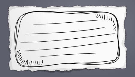 Torn, ripped white paper with pen brushes and drown frame, soft shadow are on dark grey background for text. Vector illustrationのイラスト素材