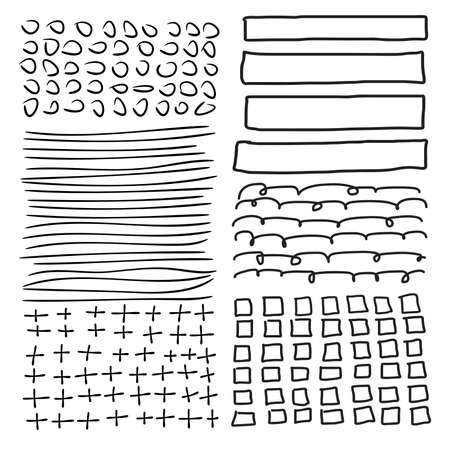 Set of grunge vector shapes. Abstract painted brush strokes, frames. Design elements. Vector illustrationのイラスト素材