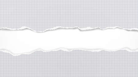 Piece of torn, ripped white and lined note, notebook paper with soft shadow are on white background for text. Vector illustrationのイラスト素材