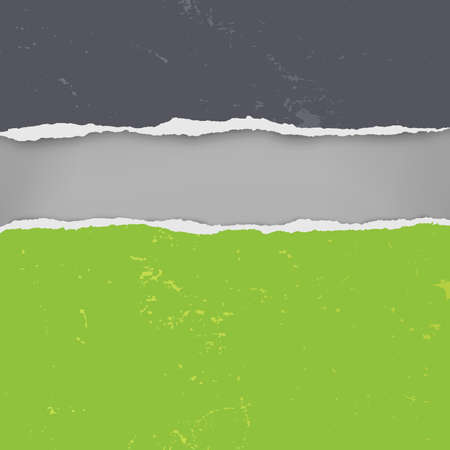 Pieces of torn, ripped distressed black and green paper with soft shadow are on dark grey background for text. Vector illustrationのイラスト素材