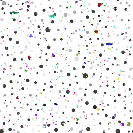 Balck grunge pattern, created from distressed dots and colorful stains, splatters. Seamless...