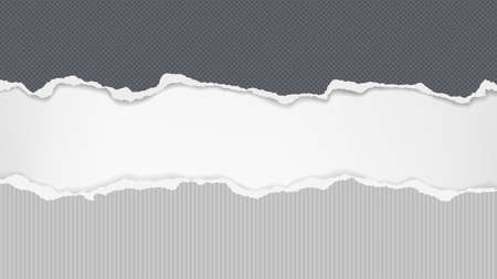 Torn of black with dots and lined grey paper strips, piece are on white background for text, advertising or design. Vector illustrationのイラスト素材