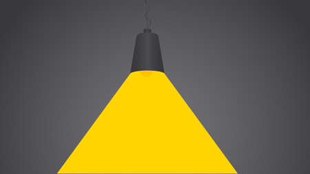Black fixture hangs next to the wall and bright yellow light glows. Vector illustration have place for text and advertisingのイラスト素材
