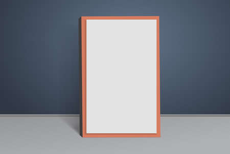 Room with squared floor pattern, yellow wall and frame or billboard for advertising, Vector illustrationのイラスト素材