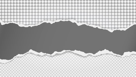 Torn of dark grey paper strip is on transparent, squared background for text, advertising or design. Vector illustrationのイラスト素材
