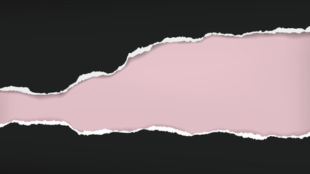 Piece of torn, ripped black paper with soft shadow are on pink background for text. Vector illustrationのイラスト素材