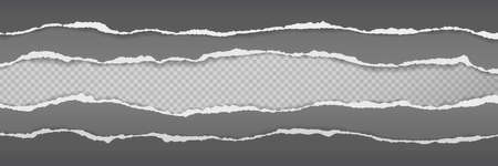 Torn, ripped grey and black paper strips with soft shadow are on squared background for text. Vector illustrationのイラスト素材