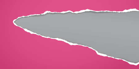 Torn, ripped violet paper strip with soft shadow is on darl grey background for text. Vector illustrationのイラスト素材