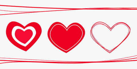 Set of red drawn hearts in lined frame. Love symbolのイラスト素材