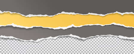 Torn, ripped yellow and grey paper strips with soft shadow are on squared background for text. Vector illustrationのイラスト素材