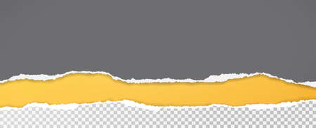 Torn, ripped horizontal squared and grey paper strips with soft shadow are on yellow background for text. Vector illustrationのイラスト素材