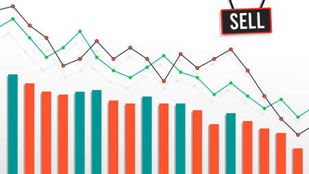 Lined bear market charts, graphic. Financial and economic downtrend. Vector illustration