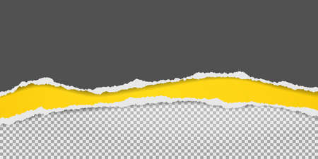 Torn, ripped black and yellow paper strips with soft shadow are on squared background for text. Vector illustrationのイラスト素材