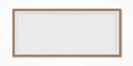 Brown wooden rectangle frame with soft shadow for text or picture is on white backgroundのイラスト素材