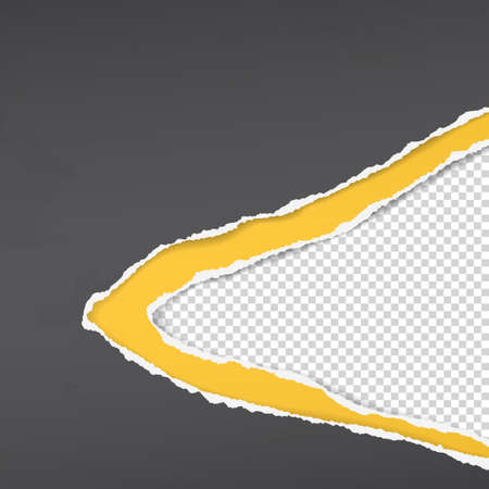 Torn, ripped black and yellow paper strips with soft shadow are on squared background for text. Vector illustrationのイラスト素材