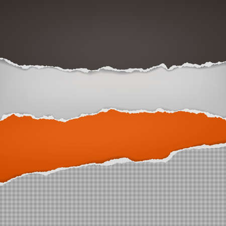 Torn, ripped dark grey and orange paper strips with soft shadow are on white background for text. Vector illustrationのイラスト素材