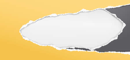 Oblong hole composition in black, yellow paper with torn edges and soft shadow are on white background. Vector illustrationのイラスト素材