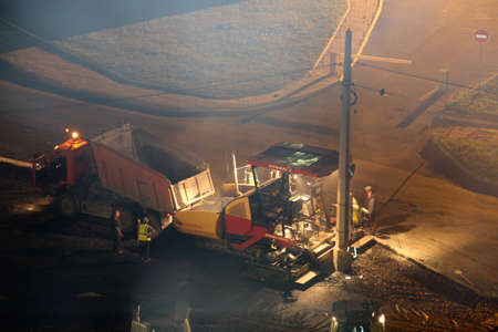 The repair of the road at night