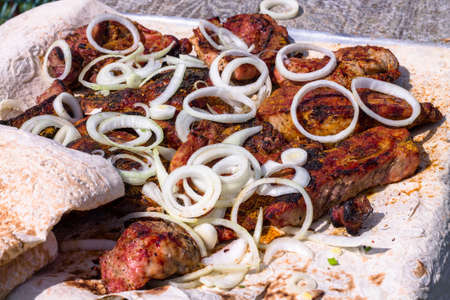 Grilled meat in pita breadの写真素材