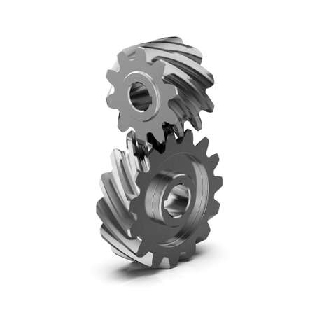 Helical bevel gear. Noiseless gear. Gear transmission rotation angle on white background. 3D renderingの写真素材