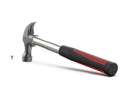 Hammer and nails. Carpenter hammer isolated icon. 3D rendering.の写真素材