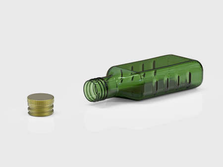 Glass bottle lying on its side. 3D rendering.の写真素材