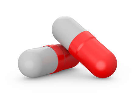 Pills on white background. Multicolored pills. 3D rendering.の写真素材