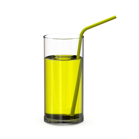 Glass beaker with drink and tubule. 3D rendering.の写真素材