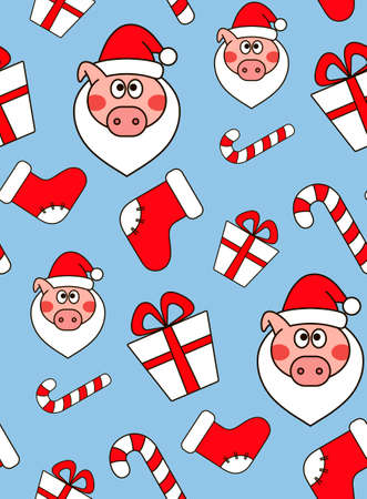 Christmas seamless pattern. New year vector design. Wrapping paper for Christmas gift boxes. Christmas pigのイラスト素材