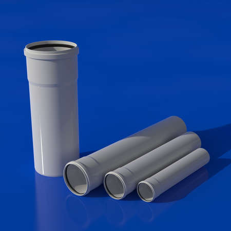 A set of sewer pipes made of polypropylene of different diameters. 3D illustration.の写真素材