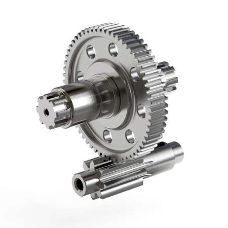 Spur gear, Gear-shaft on white background, 3D rendering, Educational imageの写真素材