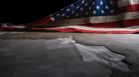 American flag on dark concrete with free spaceの素材