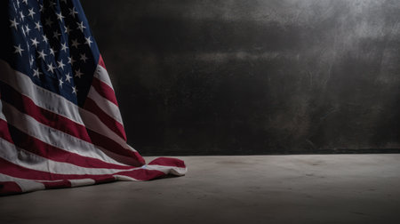 American flag on dark concrete with free spaceの素材