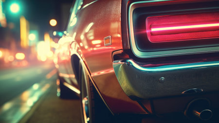 Detail of the tail lights of a car in the night cityの素材