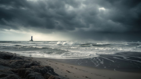 a desolate beach during stormの素材