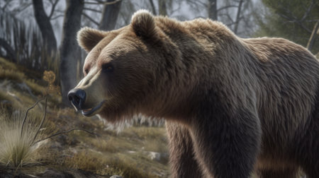 A bear waking from hibernation as spring arrivesの素材