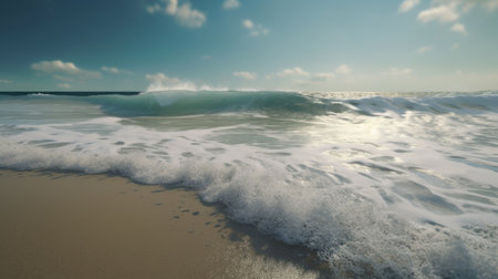 A wave breaking on a tranquil beachの素材