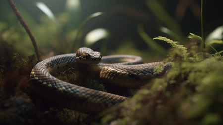 A snake slithering slowly through the undergrowthの素材