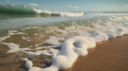 A wave breaking on a tranquil beachの素材
