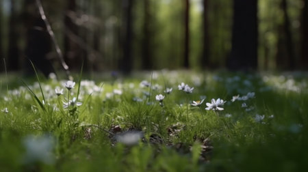 The blossoming of wildflowers in the forest during springの素材