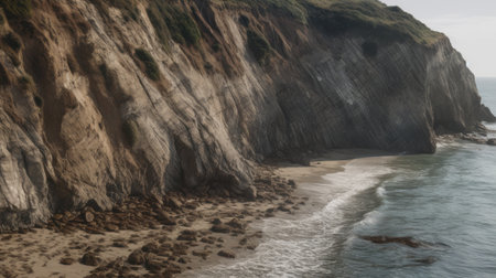 The slow erosion of a cliffside by the relentless seaの素材