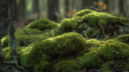 The slow growth of moss on the north side of the treesの素材
