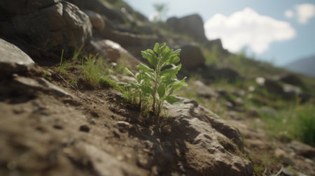 The struggle of a young tree growing on rocky mountain slopesの素材