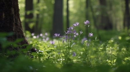 The blossoming of wildflowers in the forest during springの素材