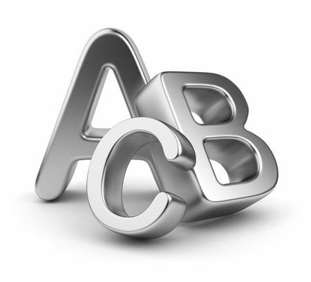 Metallic symbols heap  of alphabet  Icon  3D   Education concept  Isolated on white の写真素材